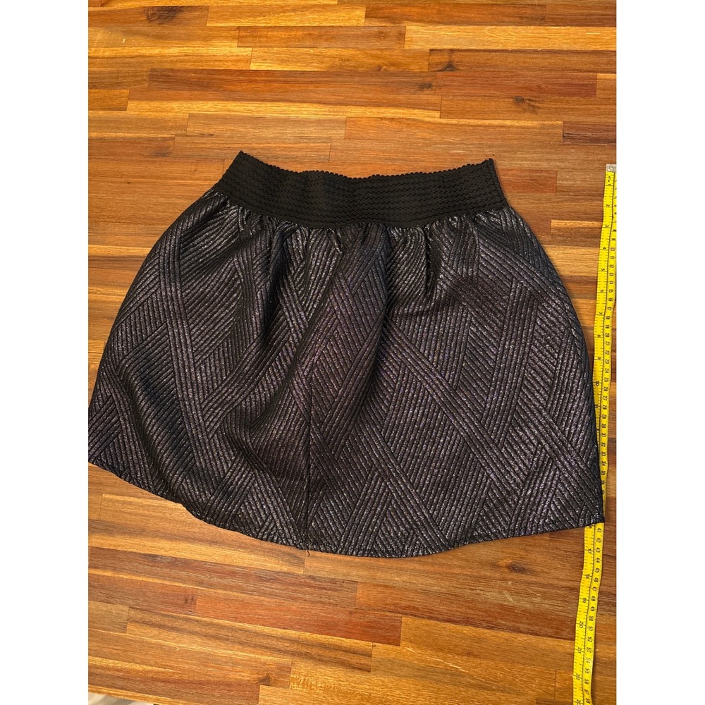 Stoosh Mini Skirt Women Medium Black Silver Excellent Metallic Geometric Smocked